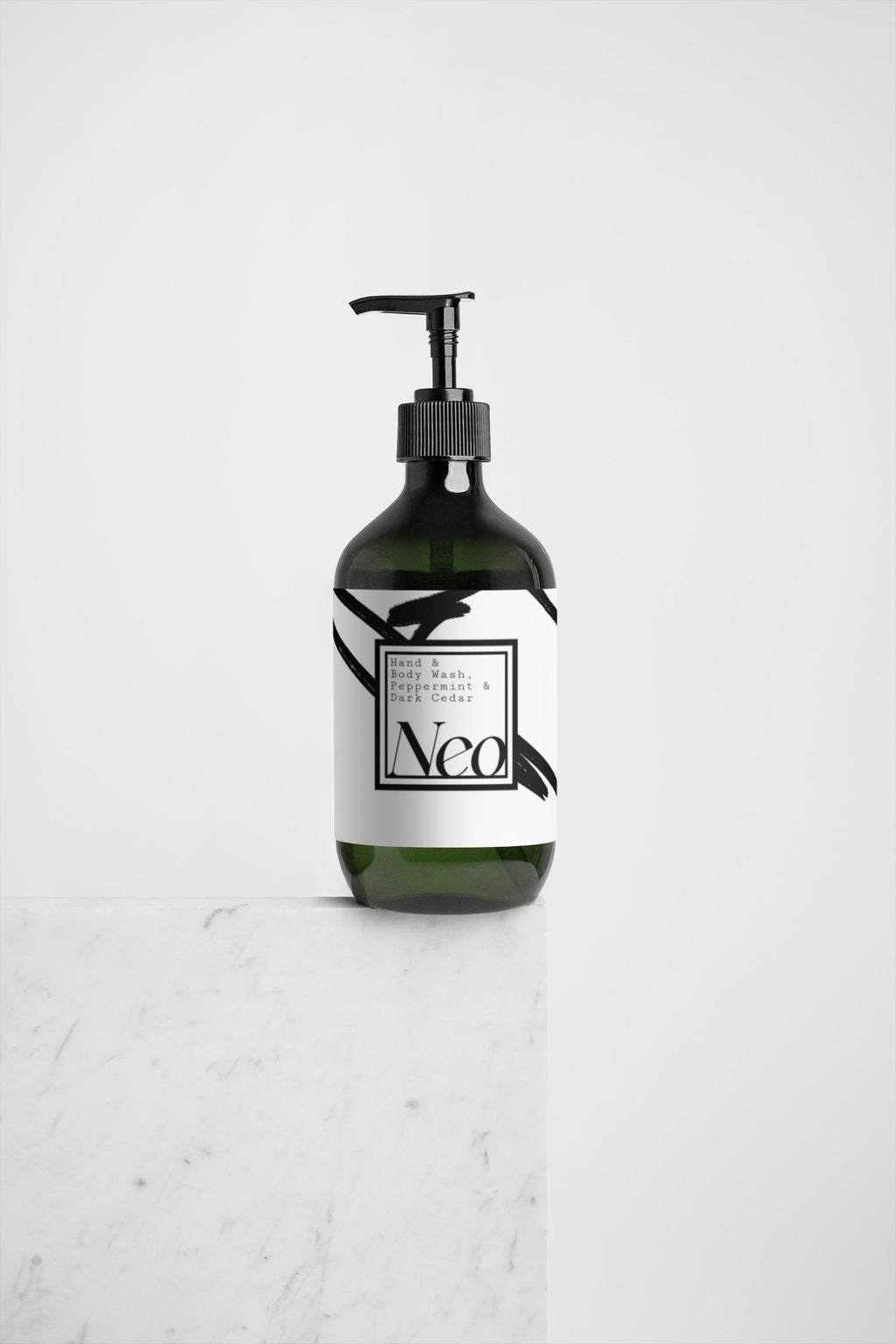 Bottle with pump labeled 'Neo' on a white background