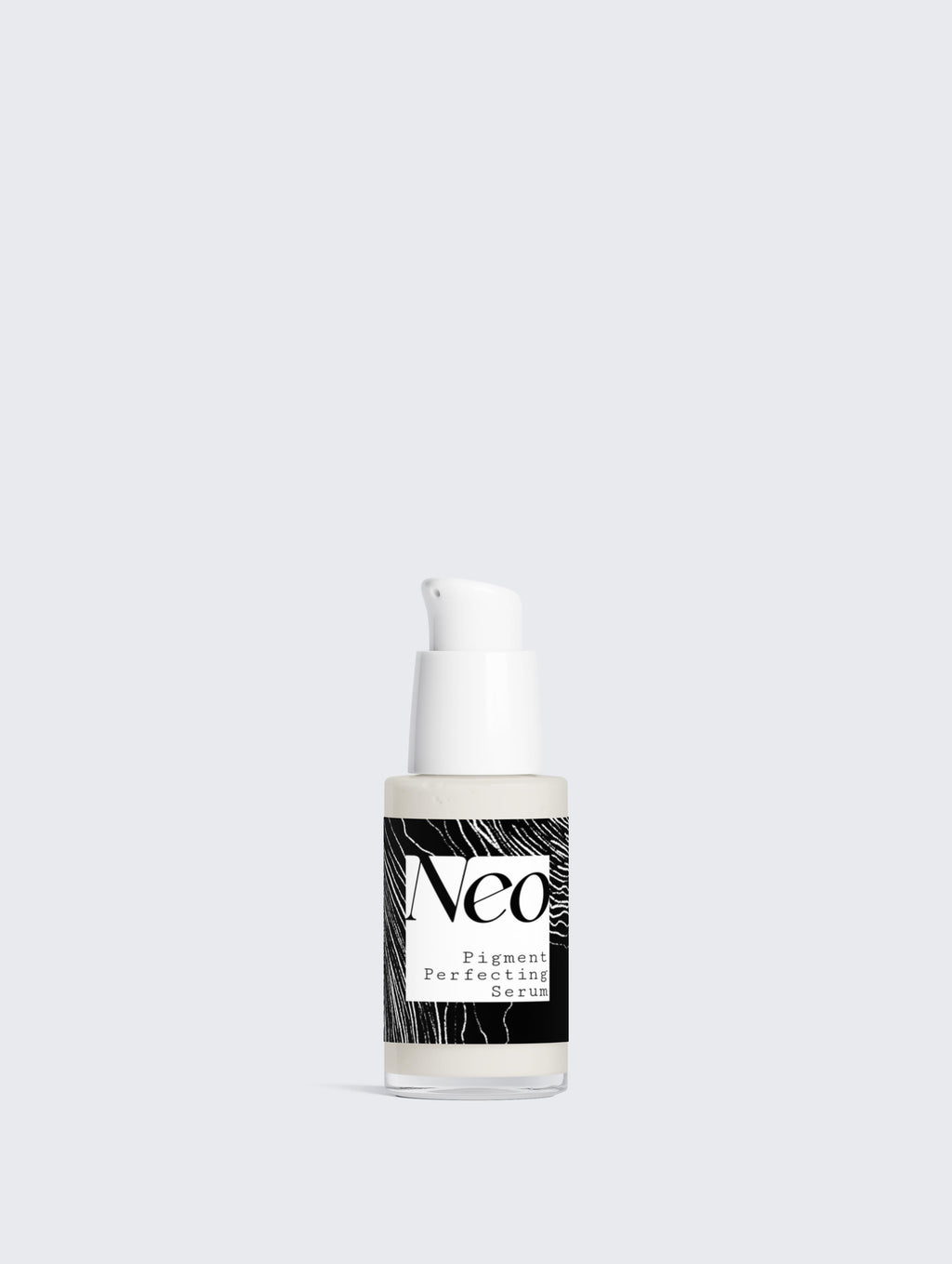 Skincare bottle labeled 'Neo' on a light gray background