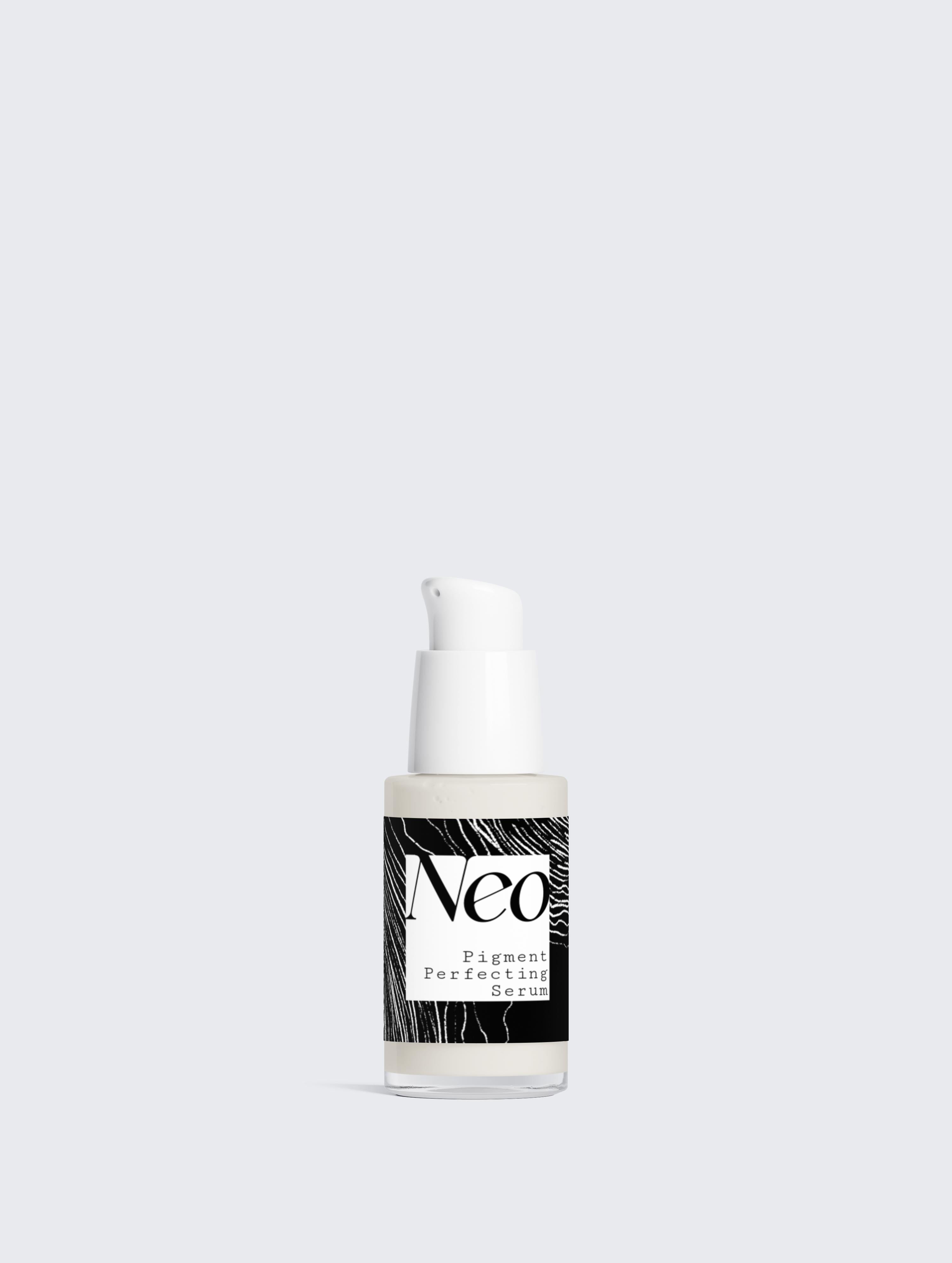 Skincare bottle labeled 'Neo' on a light gray background